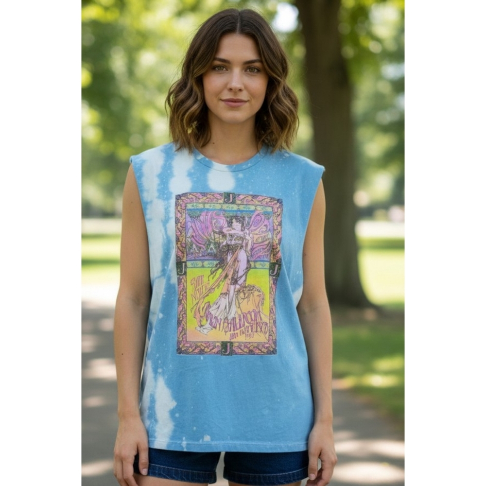 Janis Joplin Bleach dye Graphic Tank top Blue Size XXL